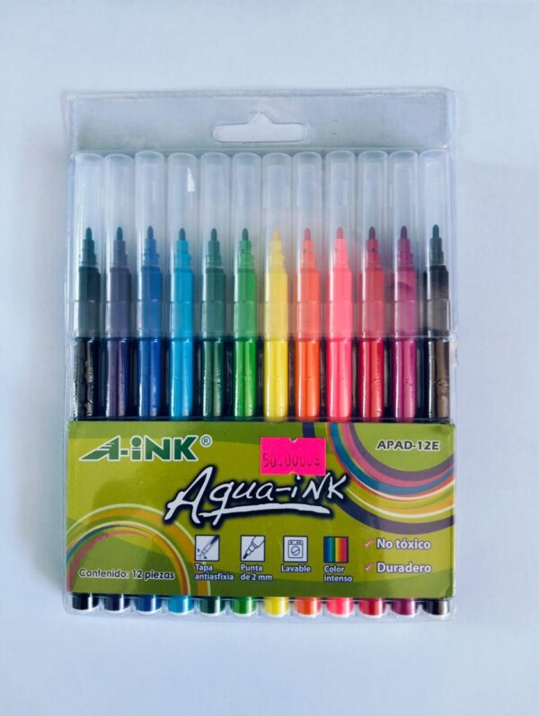 Plumones de Colores Aqua-Ink Mca. A-Ink 12pzas