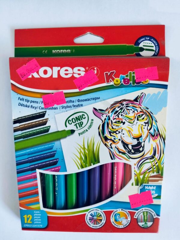 Plumones de Colores Punta Conica Mca. Kores 12pzas