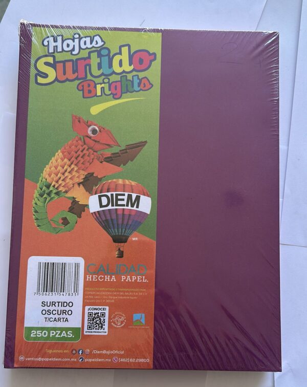 Paquete Hojas Surtidas de Colores -250 Hojas