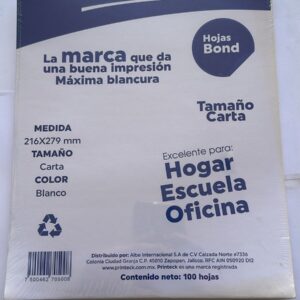 Paquete de 100 Hojas Bond  Tamaño Carta