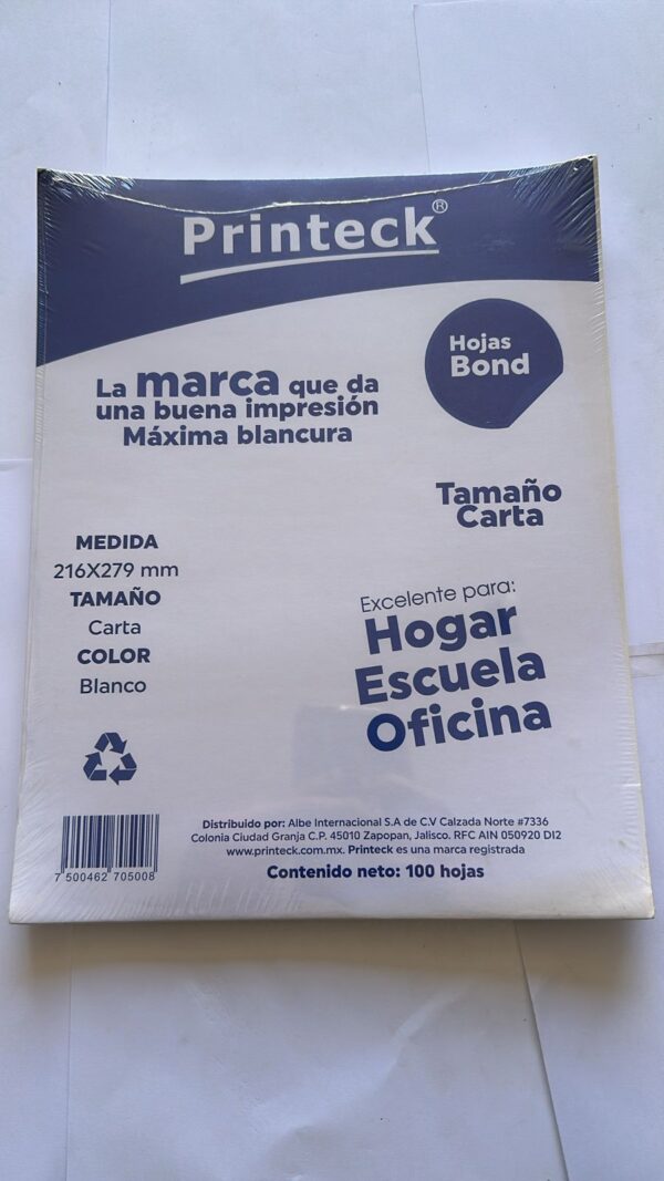 Paquete de 100 Hojas Bond  Tamaño Carta