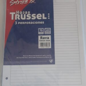 Paquete de hojas de raya trussel con tres perforaciones (100 hojas)
